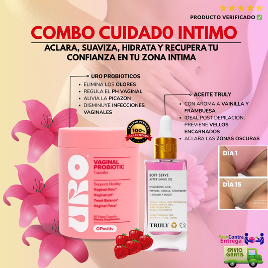 DUO CUIDADO INTIMO con 70% de DESCUENTO Aceite Truly Beauty + URO Probiotico 💖
