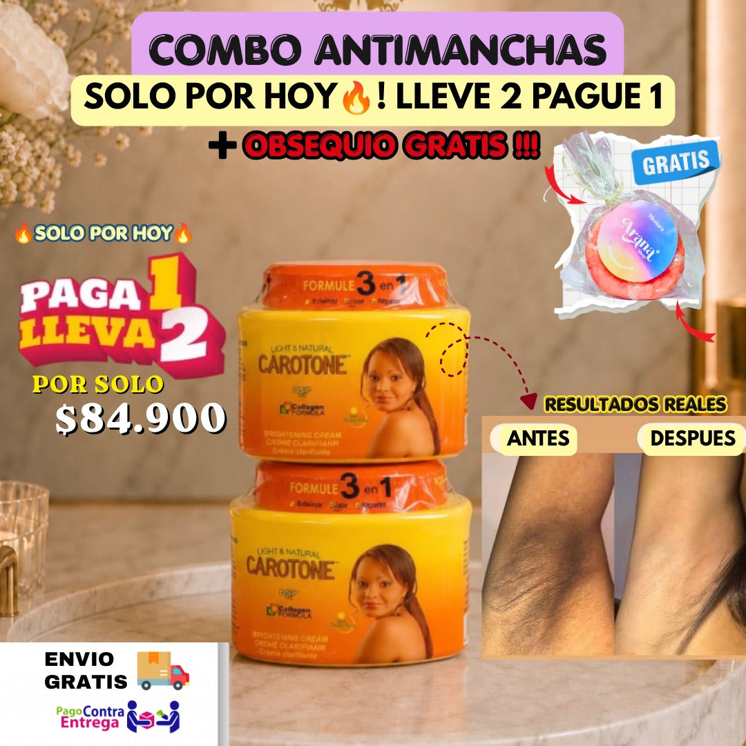 COMBO ANTIMANCHAS 2 Cremas Mágicas CAROTONE + Jabón Viral ARANA 🍃